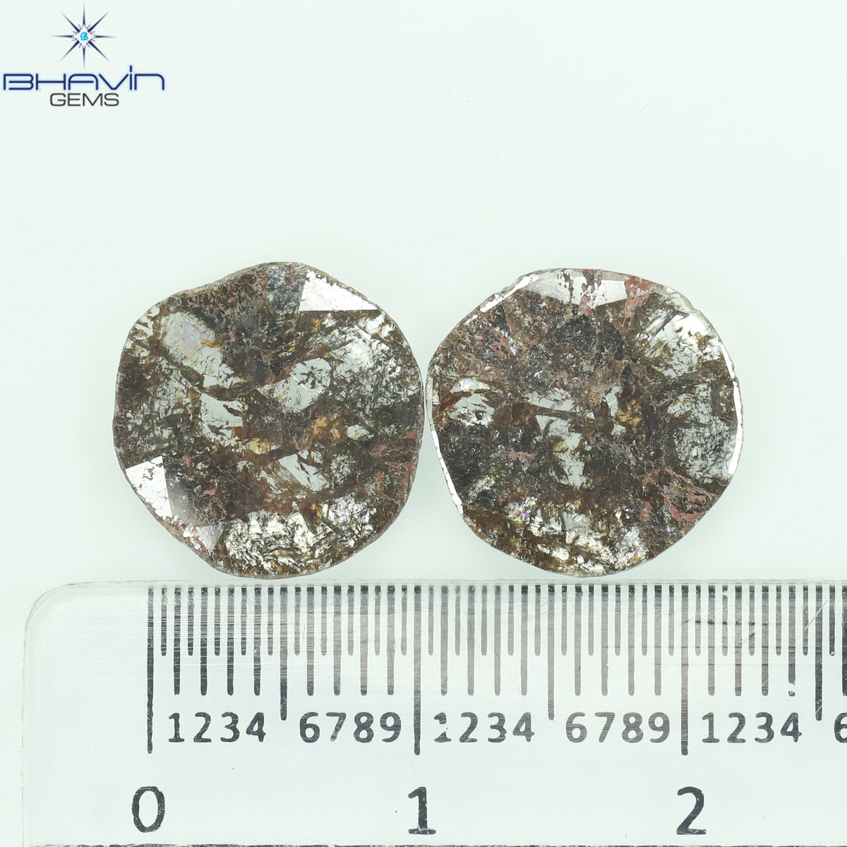 3.25 CT (2 個) ペアー スライス シェイプ ナチュラル ダイヤモンド ブラウン カラー I3 クラリティ (11.72 MM)