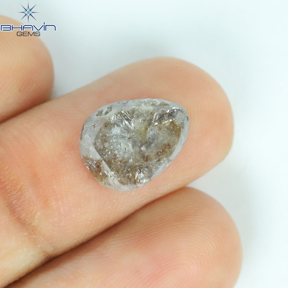 1.05 CT、ノーカット ポルキ シェイプ、天然ダイヤモンド、ブルー カラー、I3 クラリティ (5.42 MM)