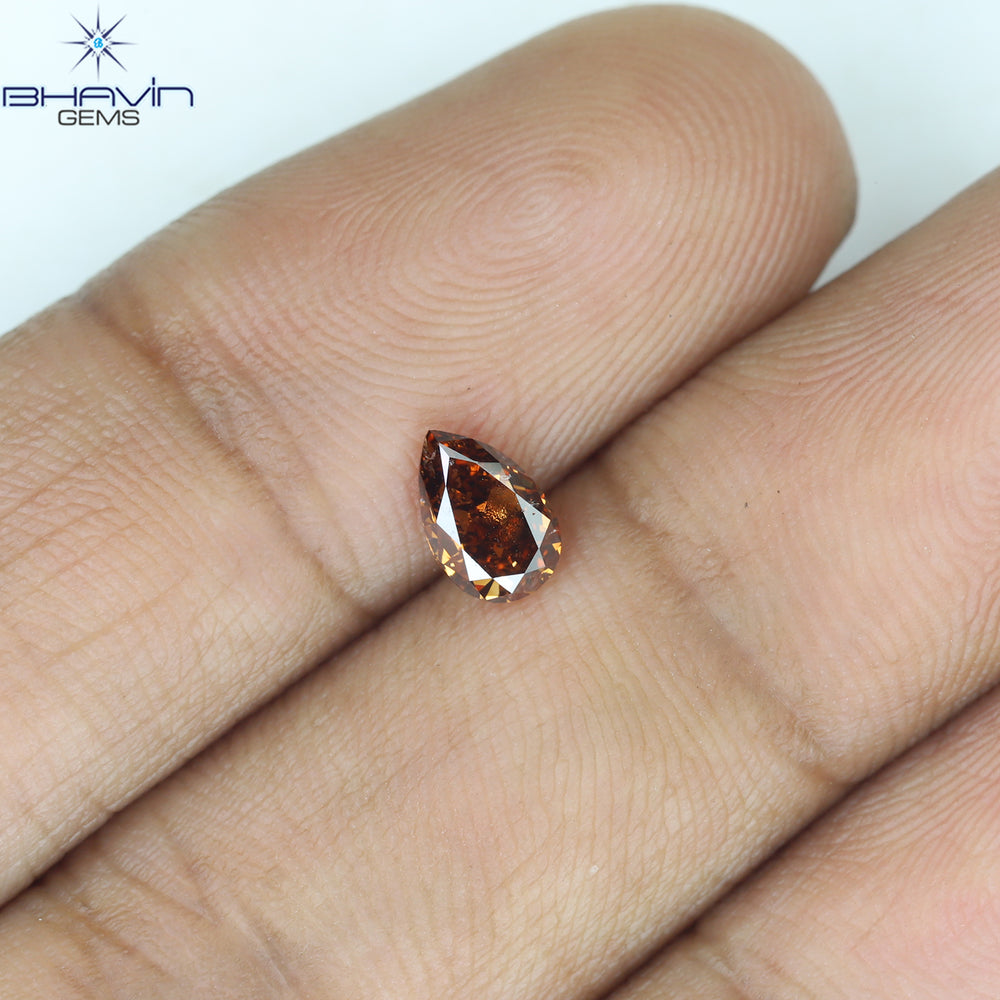 0.46 CT Pear Shape Natural Diamond Red Brown Color SI1 Clarity (6.10 MM)