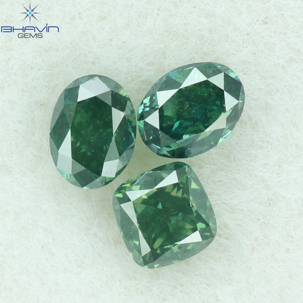 0.39 CT/3 Pcs Natural Mix Shape Diamond Enhanced Bluish Green Color Clarity SI1 (3.33 MM)