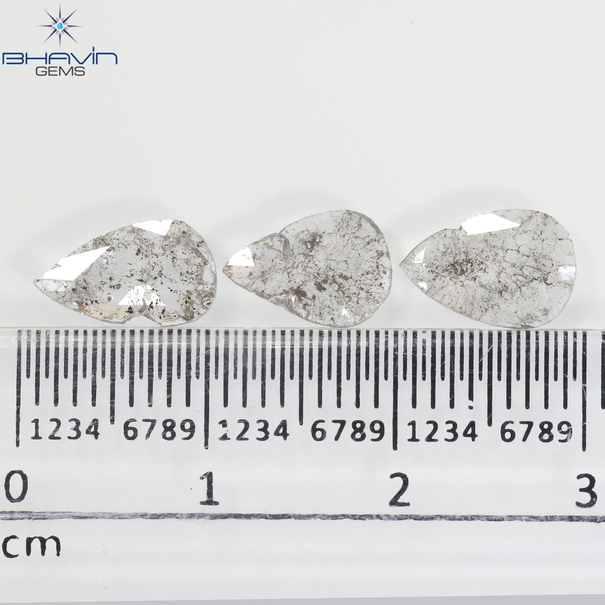 1.32 CT/3 Pcs Natural Pear Slice Diamond Salt and Pepper Color Clarity I3 (9.72 MM)