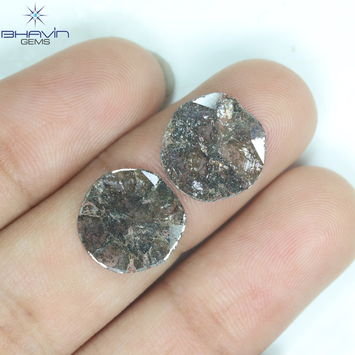 3.25 CT (2 個) ペアー スライス シェイプ ナチュラル ダイヤモンド ブラウン カラー I3 クラリティ (11.72 MM)