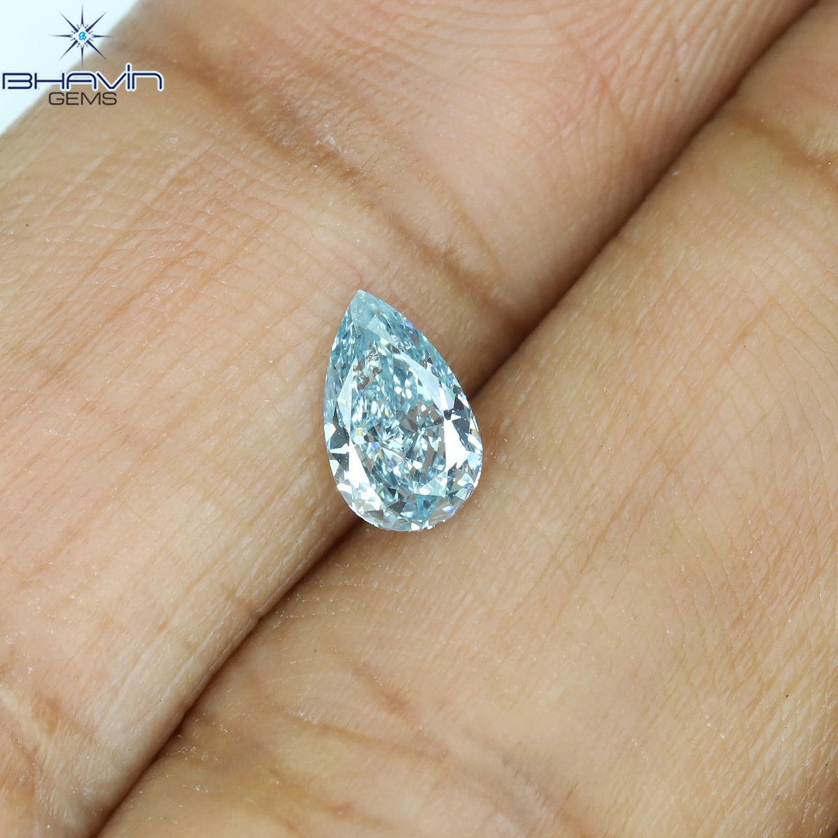 0.46 CT Natural Pear Diamond Enhanced Intense Blue Color Clarity VS1 (6.58 MM)