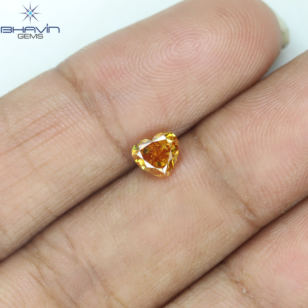 0.57 CT Heart Shape Natural Diamond Orange Color SI1 Clarity (5.22 MM)