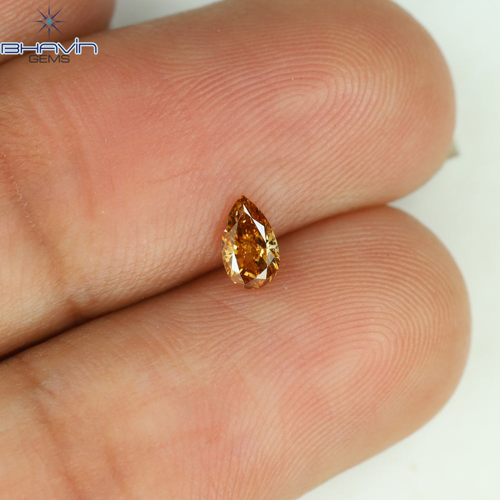 0.19 CT Pear Shape Natural Diamond Brown Orange Color SI1 Clarity (4.82 MM)