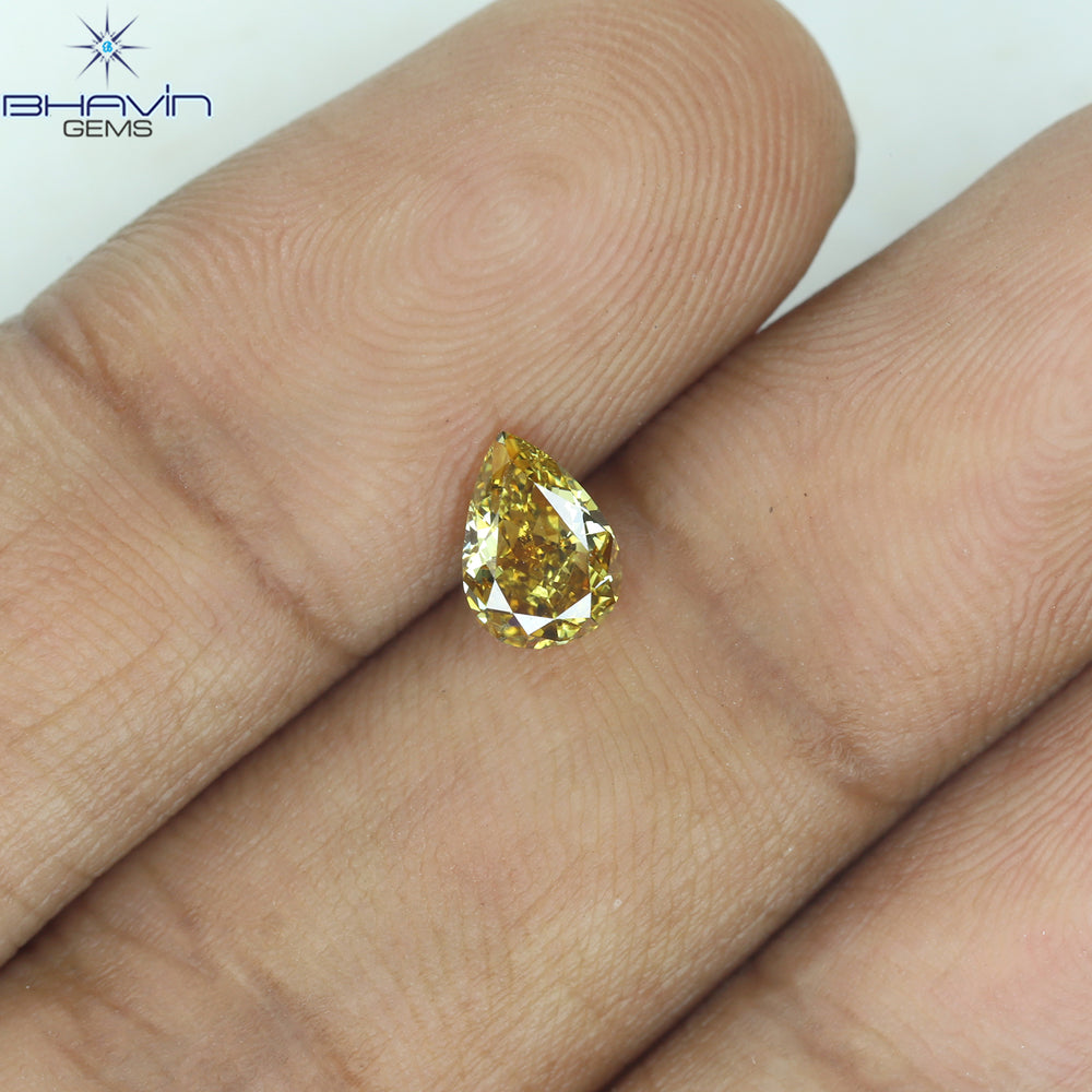 0.59 CT Pear Shape Natural Diamond Orange Yellow Color VS2 Clarity (6.50 MM)