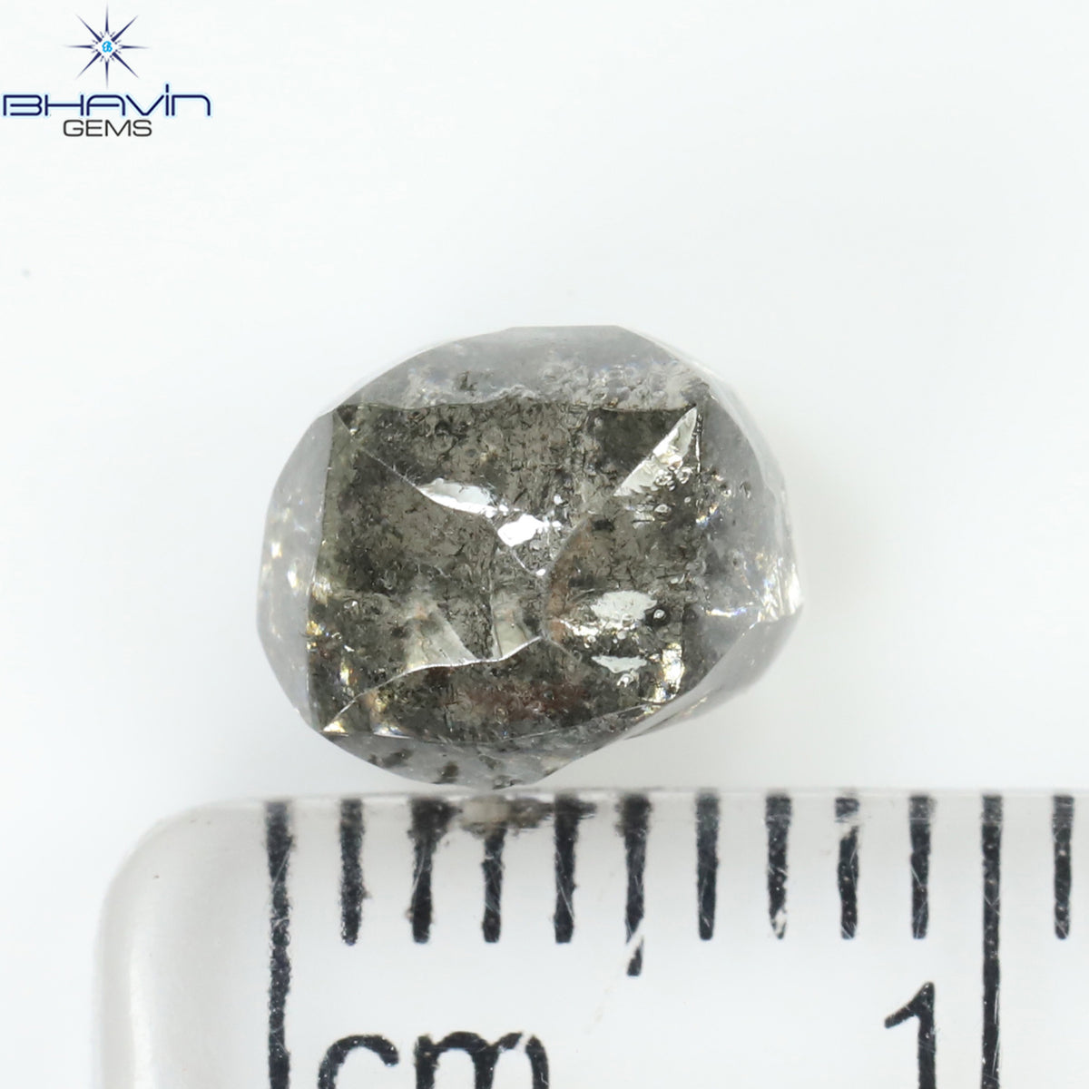 2.63 CT ラフシェイプ 天然ダイヤモンド ブラックグレー（ソルトアンドパッパー）カラー I3 クラリティ（7.68 MM）