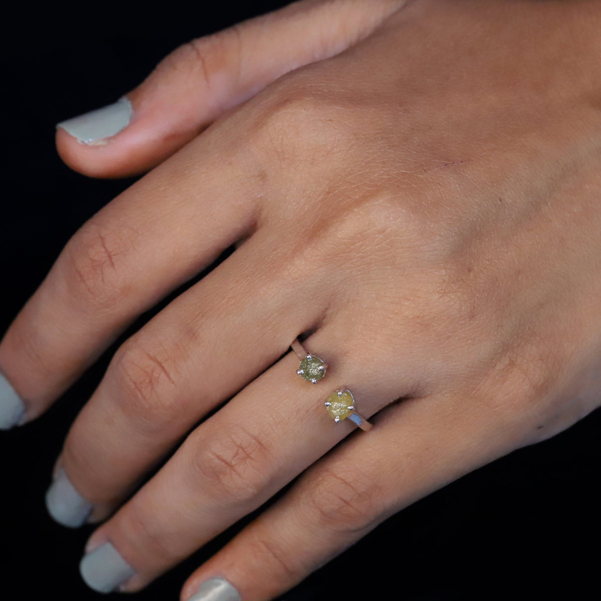 Natural Raw Diamond Open Cuff Ring