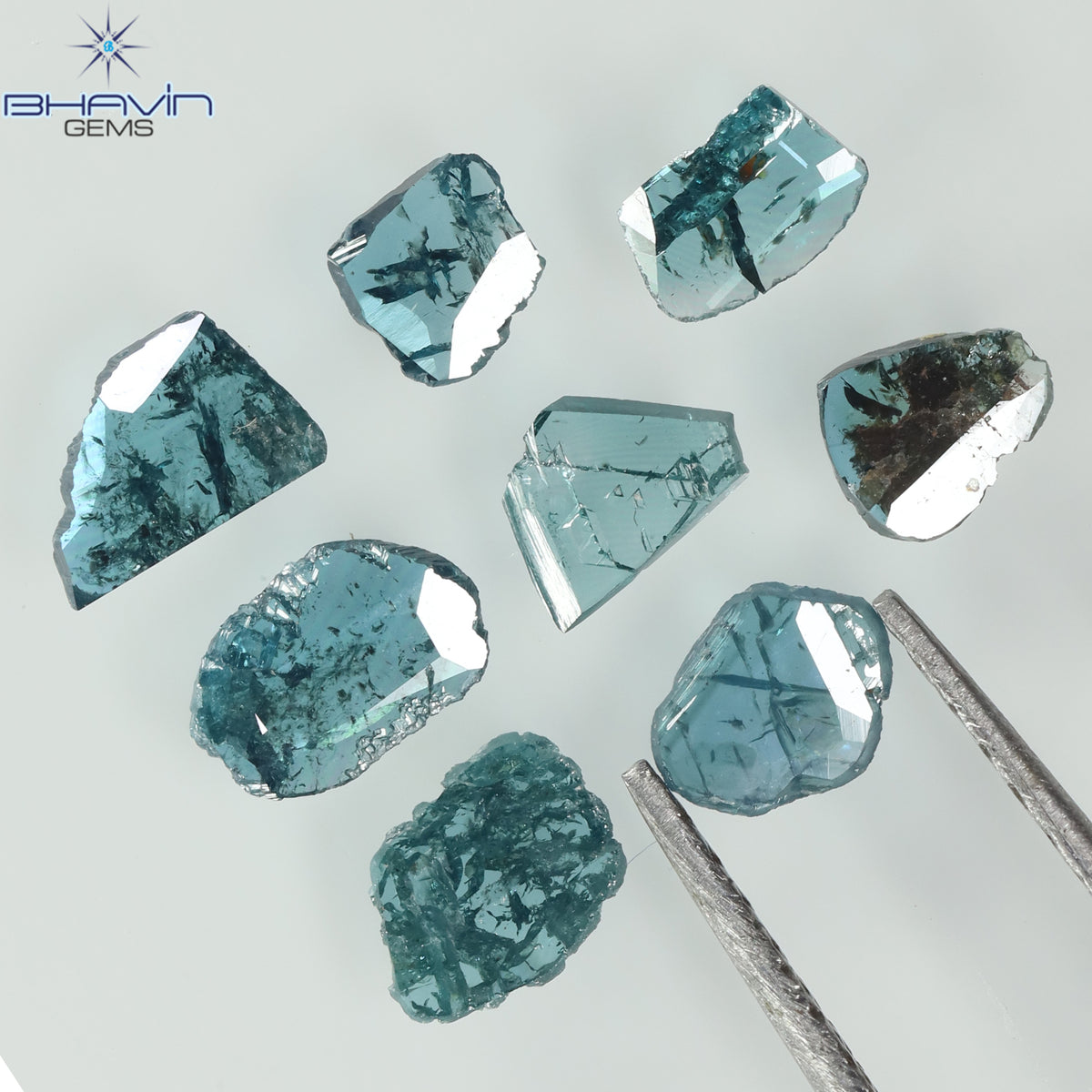 0.55 CT/4 個 スライス形状 天然ダイヤモンド ブルー イエロー カラー I3 クラリティ (5.40 MM)