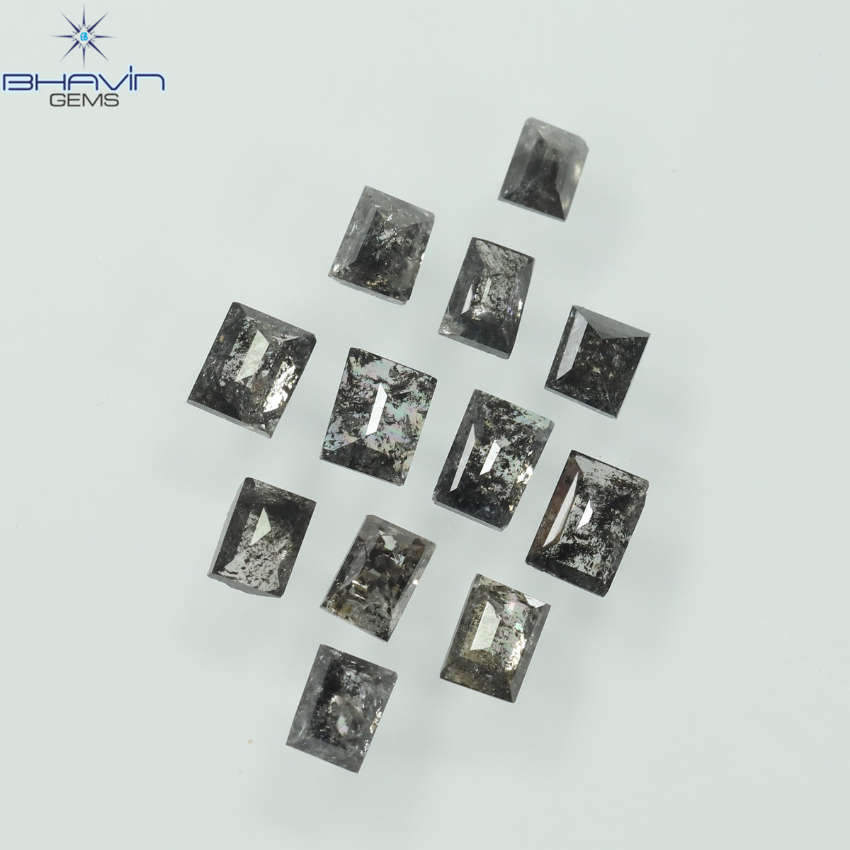 1.13 CT/12 Pcs Natural Square Baguette Diamond Salt and Pepper Color Clarity I3 (3.37 MM)