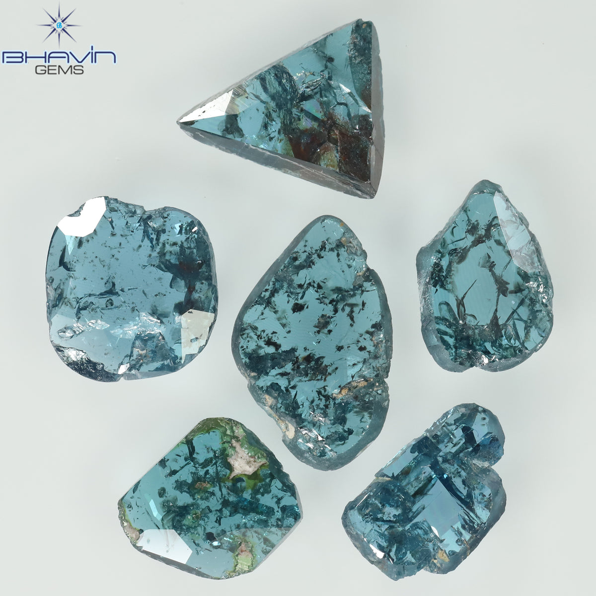 1.57 CT/6 Pcs Natural Uncut Diamond Enhanced Blue Color Clarity I3 (6.18 MM)