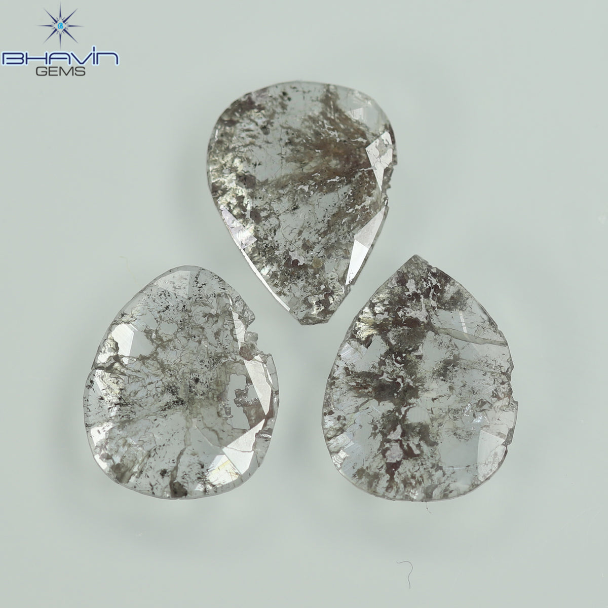 1.27 CT/3 Pcs Natural Pear Slice Diamond Salt and Pepper Color Clarity I3 (8.02 MM)