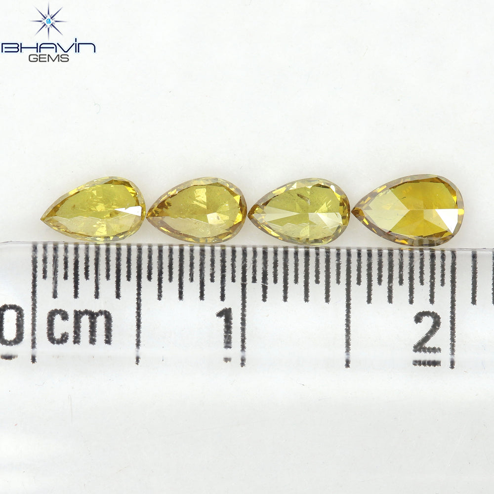 0.99 CT/4 Pcs Natural Pear Diamond Orange Color Clarity SI (5.43 MM)