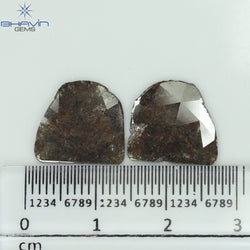 4.09 CT /2 PCS Uncut Slice Shape Natural Diamond Brown Color I3 Clarity (12.97 MM)