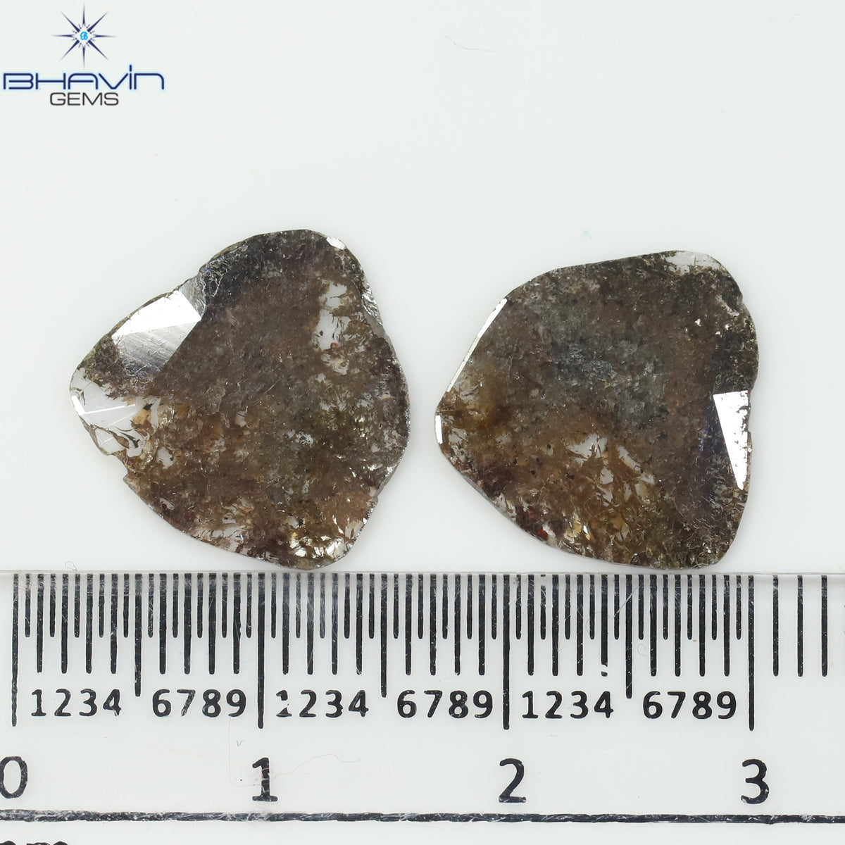 4.03 CT/2 Pcs Natural Uncut Slice Diamond Brown Color Clarity I3 (13.50 MM)