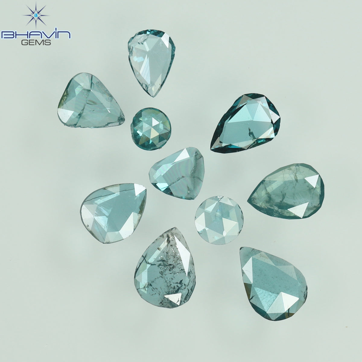 0.55 CT/4 個 スライス形状 天然ダイヤモンド ブルー イエロー カラー I3 クラリティ (5.40 MM)