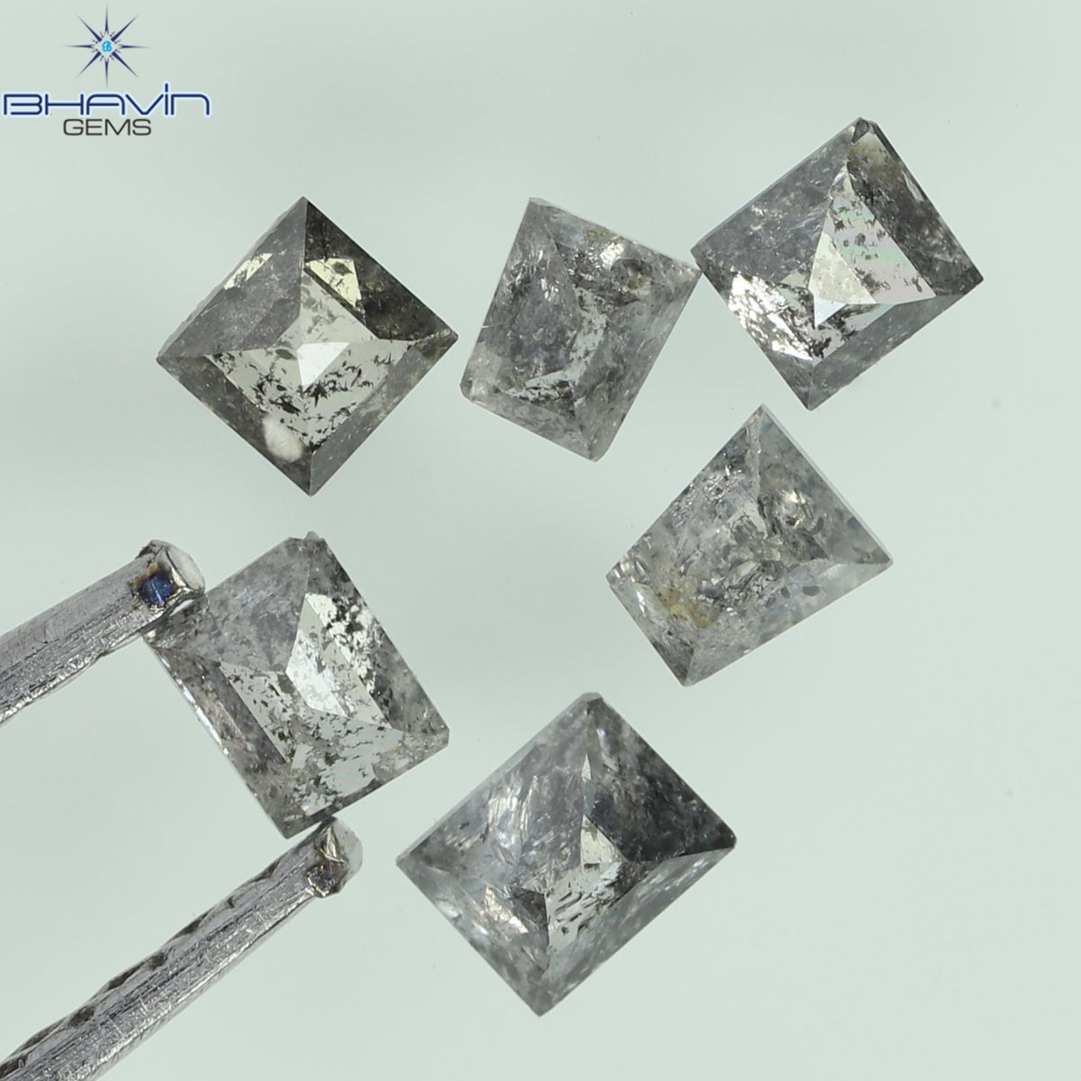 0.33 CT/6 Pcs Natural Square Baguette Diamond Salt and Pepper Color Clarity I3 (2.62 MM)