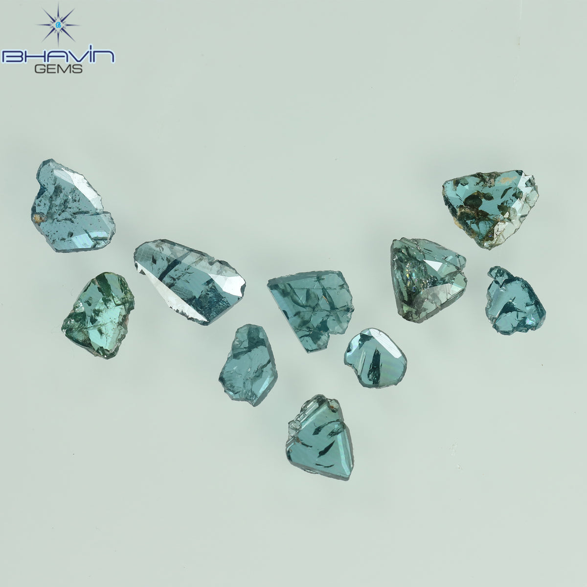 0.53 CT/10 Pcs Natural Uncut Slice Diamond Enhanced Blue Color Clarity I3 (4.18 MM)
