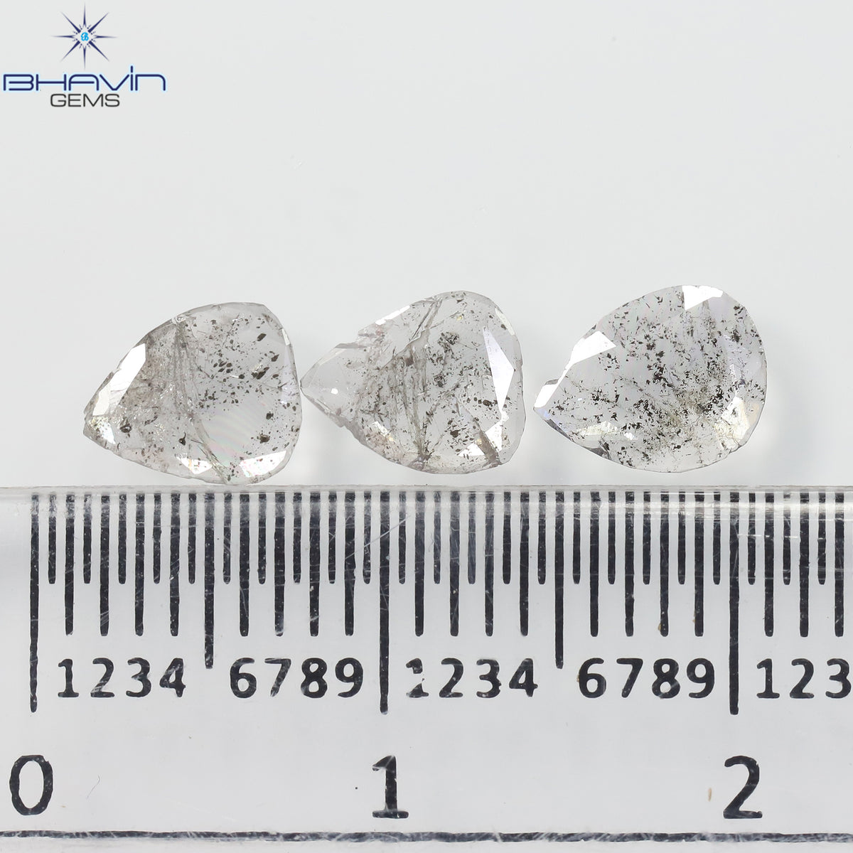 0.70 CT/3 Pcs Natural Pear Slice Diamond Salt and Pepper Color Clarity I3 (6.78 MM)