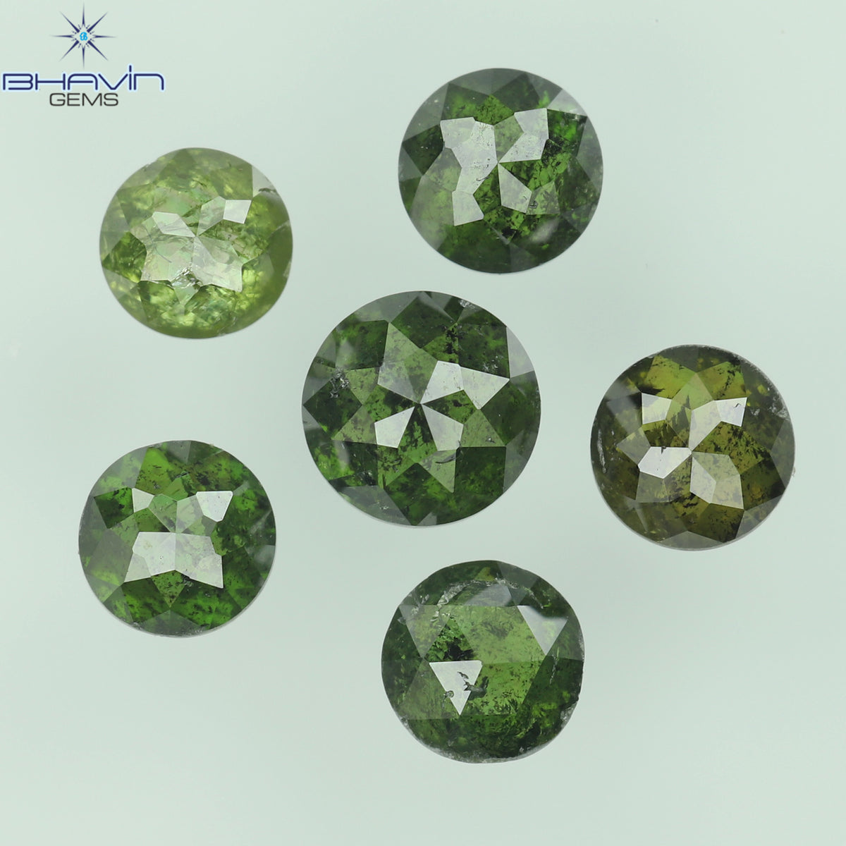 1.27 CT/6 Pcs Natural Round Rose Cut Diamond Enhanced Green Color Clarity I3 (3.86 MM)