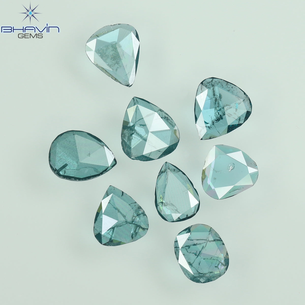 0.55 CT/4 個 スライス形状 天然ダイヤモンド ブルー イエロー カラー I3 クラリティ (5.40 MM)