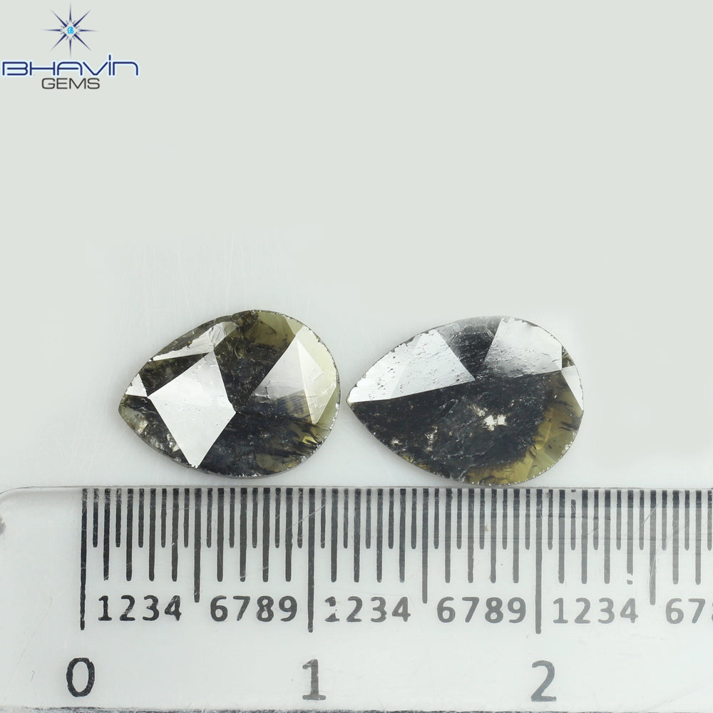1.89 CT/2 Pcs Slice Shape Natural Diamond Salt And Pepper Color I3 Clarity (10.38 MM)