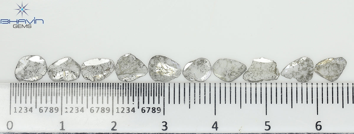 2.05 CT/10 Pcs Natural Slice Diamond Salt and Pepper Color Clarity I3 (6.46 MM)