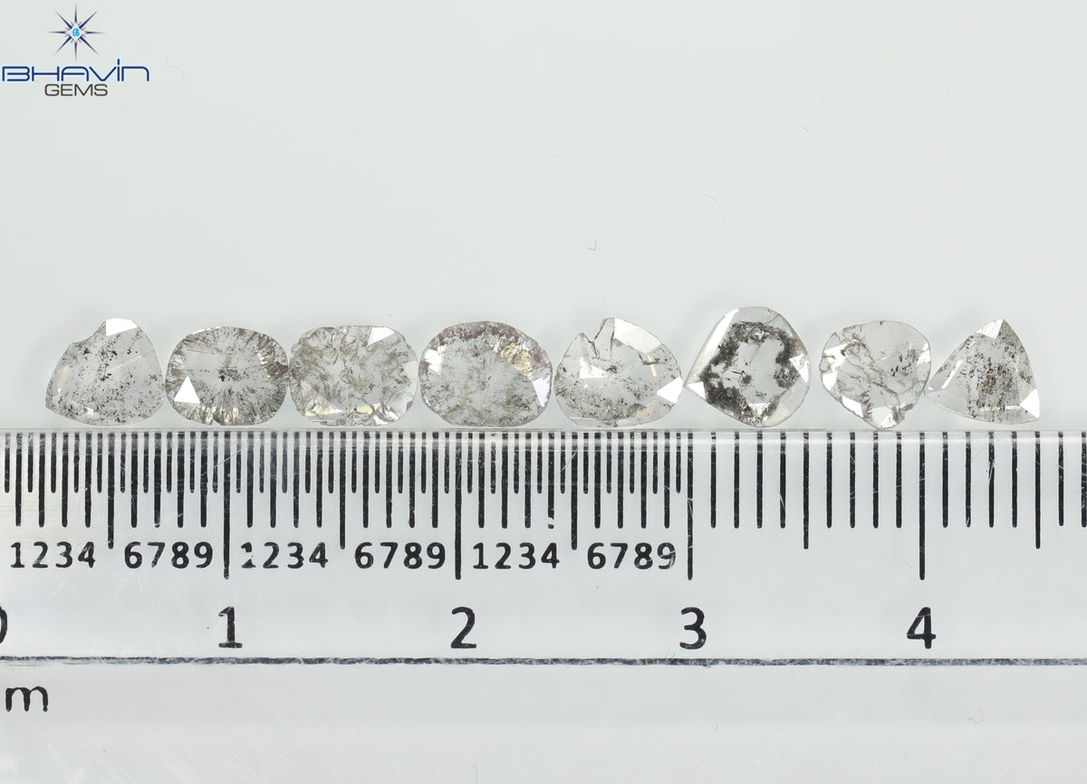 1.32 CT/8 Pcs Natural Uncut Slice Diamond Salt and Pepper Color Clarity I3 (5.57 MM)