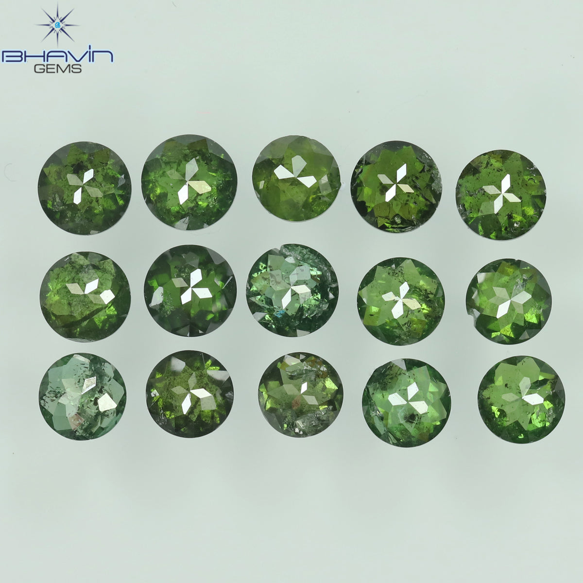 1.22 CT/15 Pcs Natural Round Rose Cut Diamond Enhanced Green Color Clarity I3 (2.75 MM)