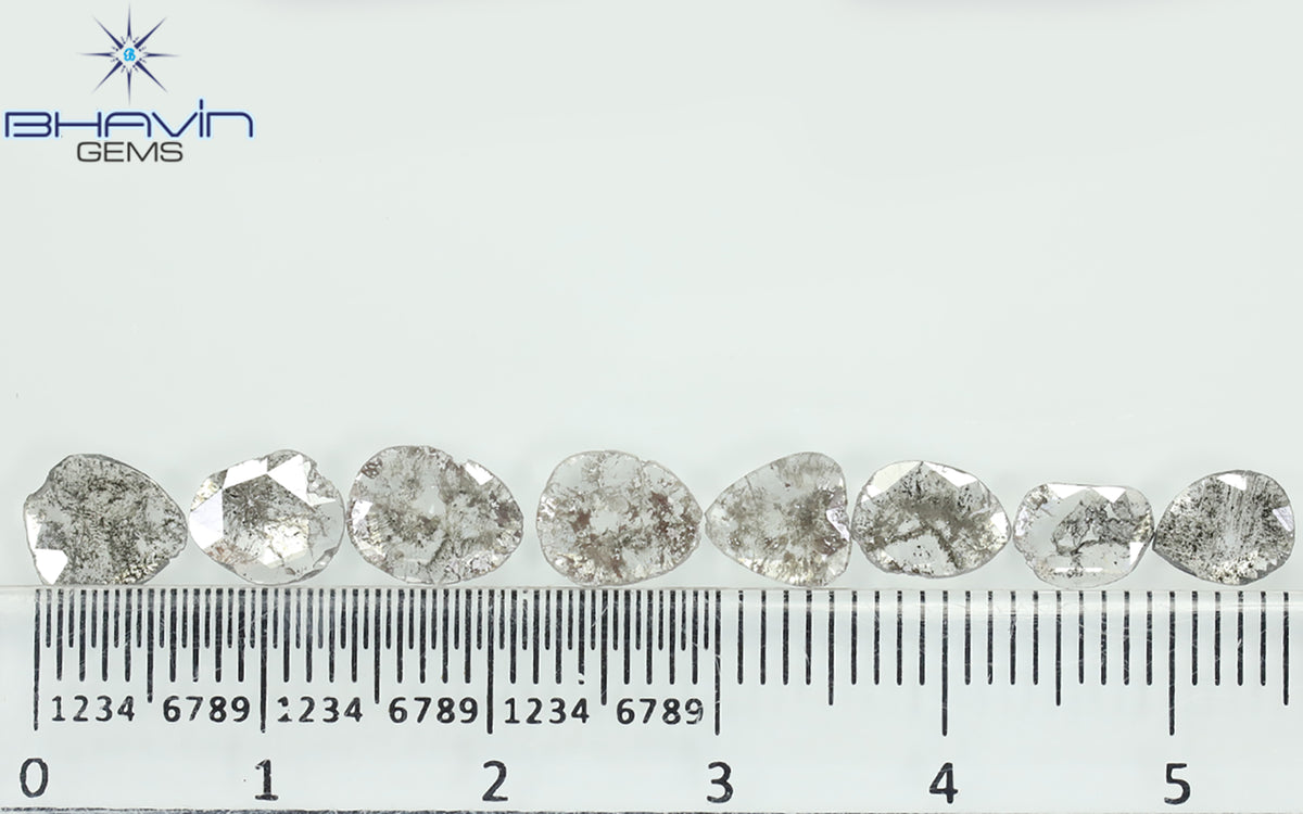2.53 CT/8 Pcs Natural Slice Diamond Salt and Pepper Color Clarity I3 (7.88 MM)