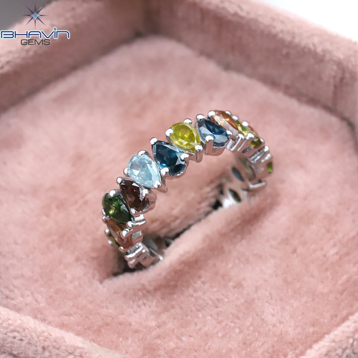 Fancy Color Pear Shaped Diamond Eternity Ring