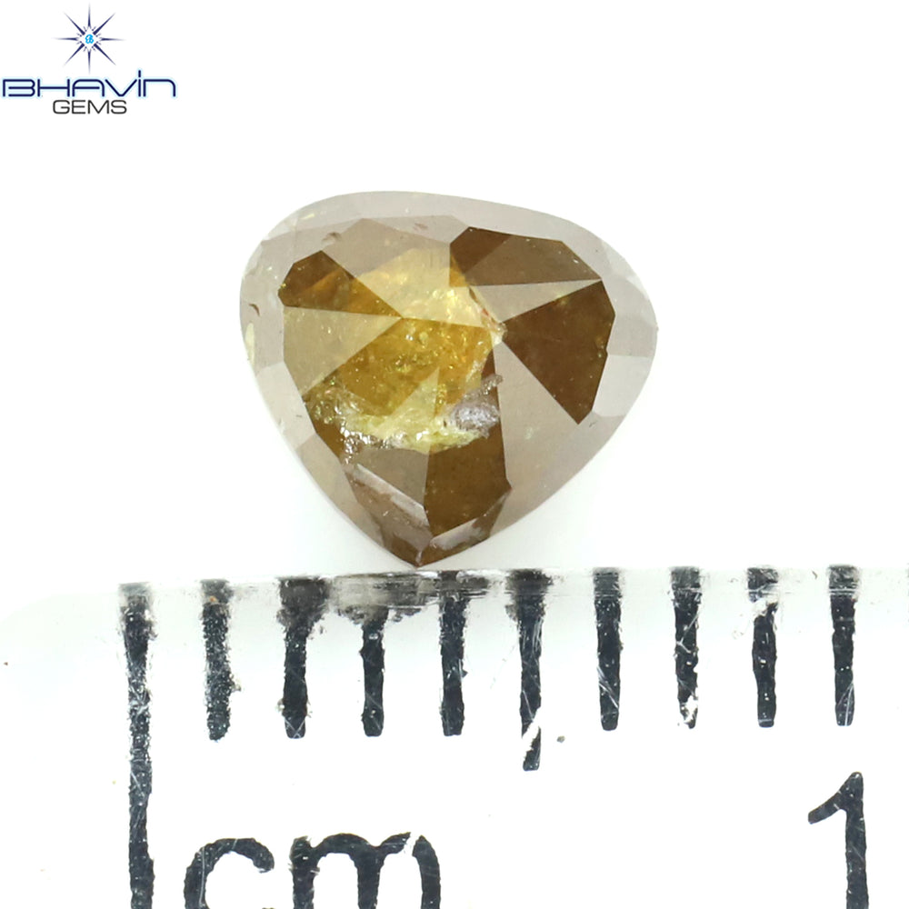 0.65 CT Heart Shape Natural Diamond Orange Yellow Color I3 Clarity (5.34 MM)