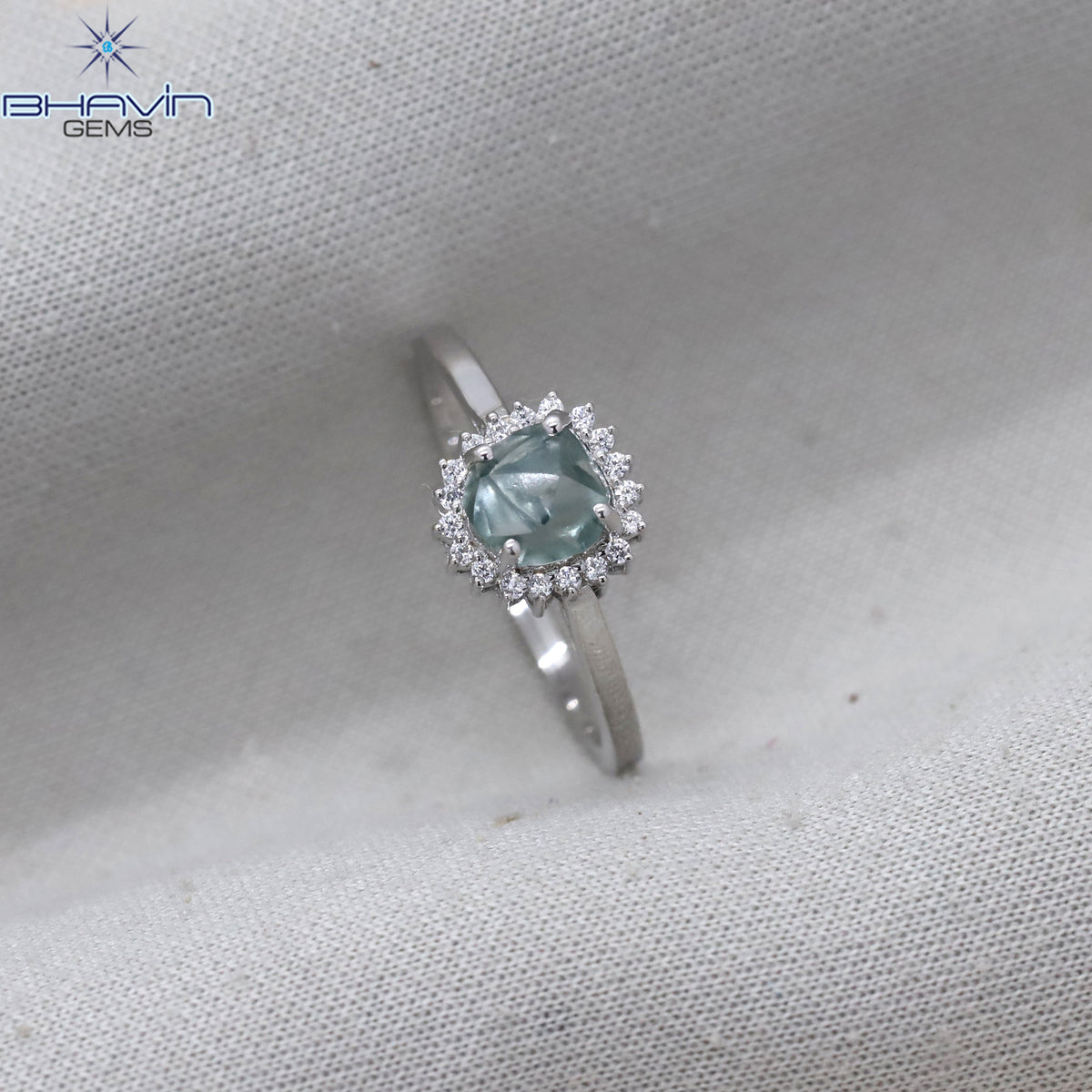 Natural Uncut Mint Blue Diamond Sunburst Ring