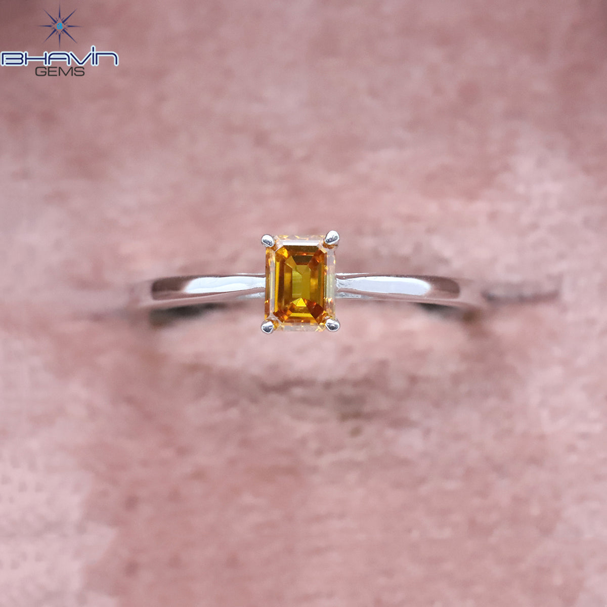 Classic Emerald Cut Orange Diamond Solitaire