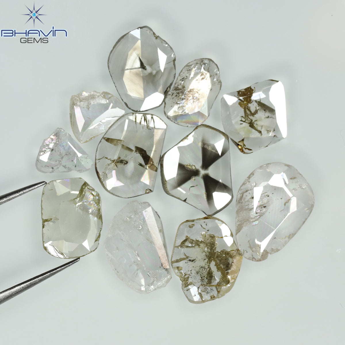 0.97 CT/7 ピース ローズカット ポルキ シェイプ ナチュラル ダイヤモンド ファンシー カラー I1 クラリティ (6.01 MM)