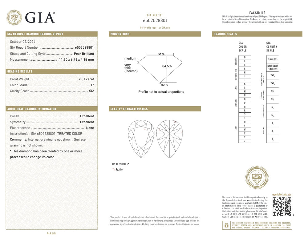 GIA Certified 2.01 CT Pear Diamond White (I) Color Natural Diamond (11.30 MM)