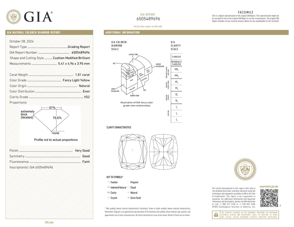 GIA Certified 1.01 CT Cushion Diamond Yellow Color Natural Loose Diamond VS2 Clarity (5.41 MM)