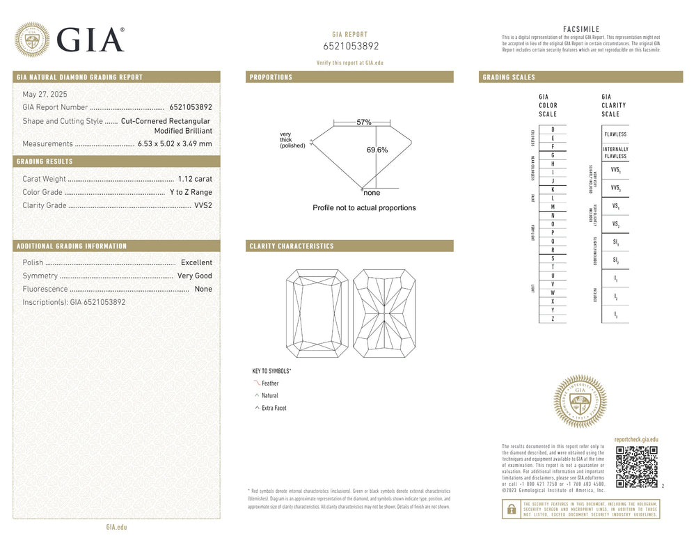 0.58 CT ラディアント シェイプ ナチュラル ダイヤモンド ホワイト カラー SI1 クラリティ (4.79 MM)