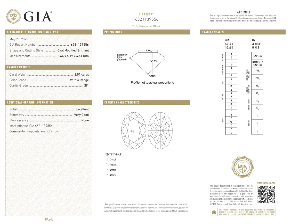 GIA Certified 2.01 CT Natural Oval Diamond W to X Range Color Clarity SI1 (8.64 MM)