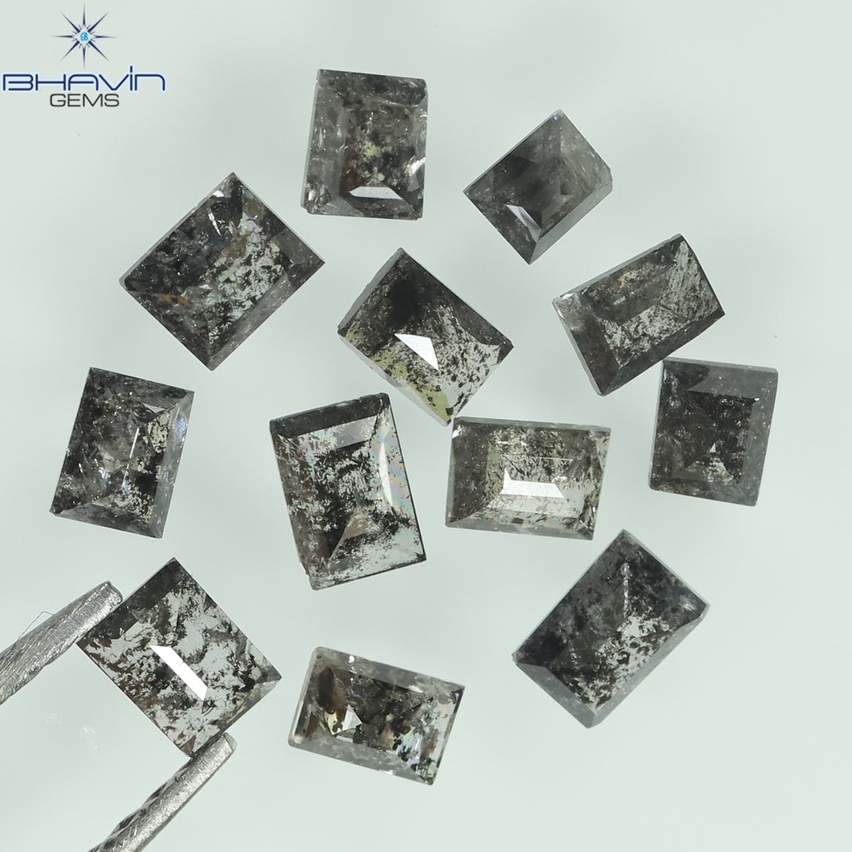 1.13 CT/12 Pcs Natural Square Baguette Diamond Salt and Pepper Color Clarity I3 (3.37 MM)