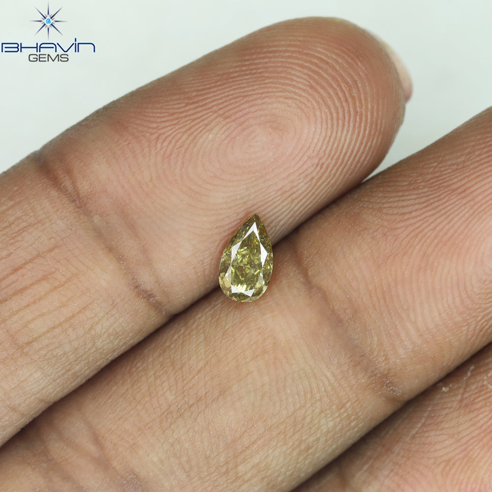 0.36 CT Pear Shape Natural Diamond Green (Chameleon) Color SI2 Clarity (6.15 MM)