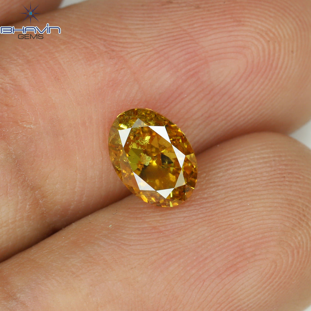 1.08 CT Oval Shape Natural Diamond Orange Color SI2 Clarity (7.07 MM)