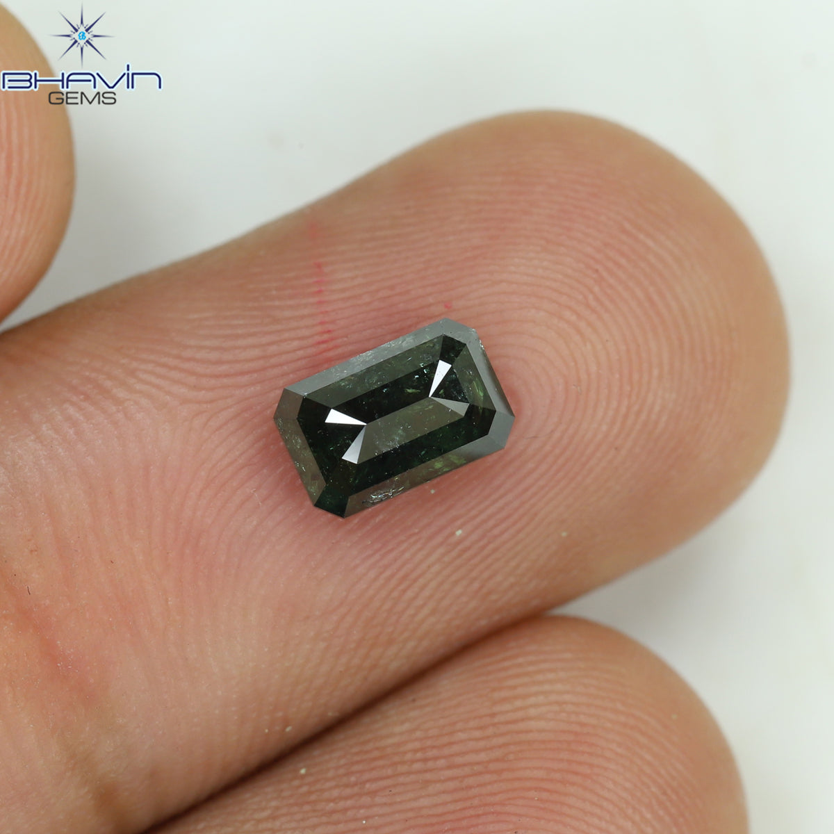 1.11 CT エメラルドシェイプ 天然ダイヤモンド グリーンカラー I3 クラリティ (7.02 MM)