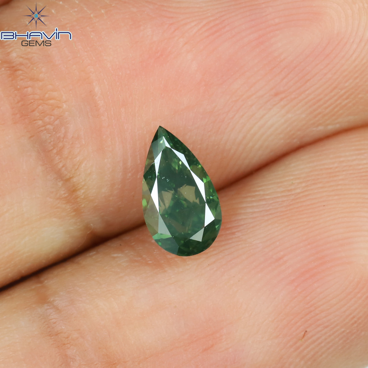 0.61 CT Natural Pear Diamond Enhanced Vivid Green Color Clarity VS2 (7.22 MM)