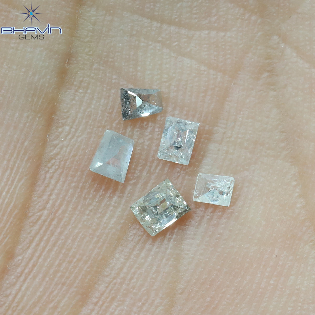 0.40 CT/5 Pcs Natural Square-Baguette Diamond Salt and Pepper Color Clarity I3 (3.21 MM)