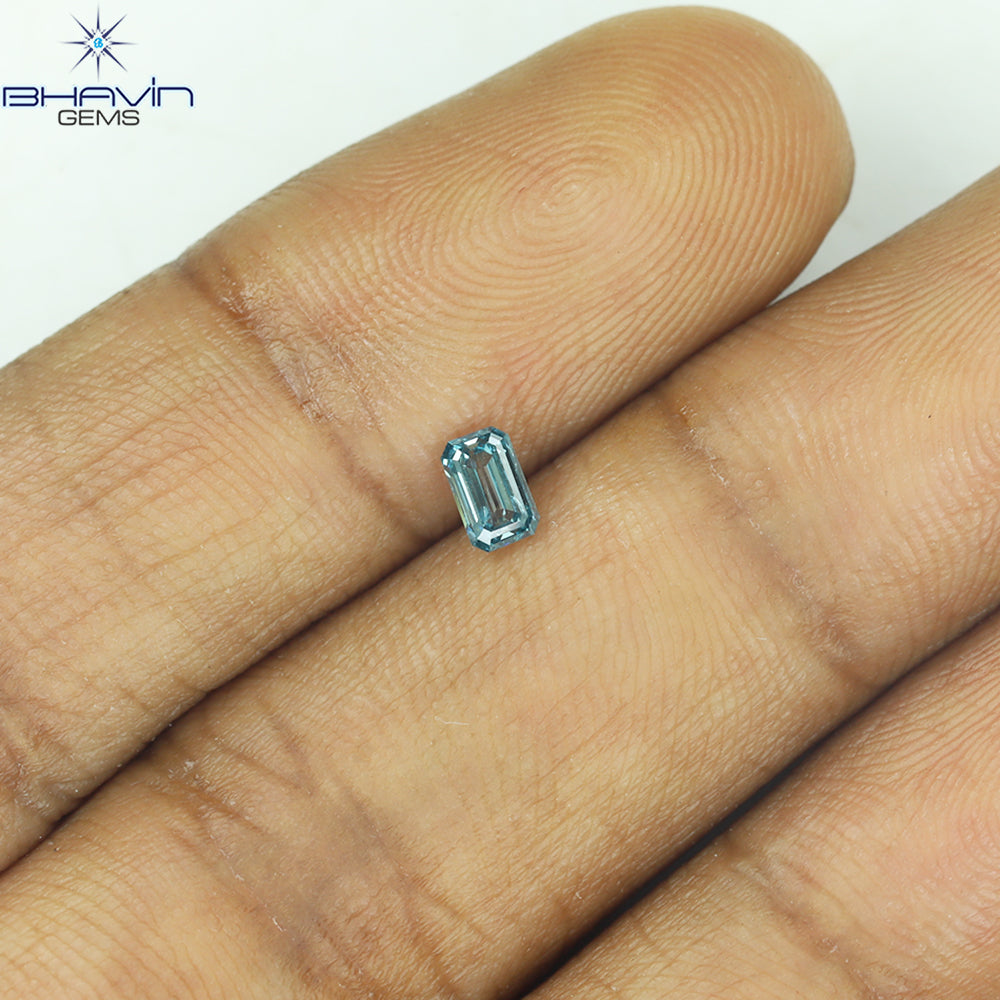 0.24 CT Emerald Shape Natural Diamond Blue Color I1 Clarity (4.29 MM)