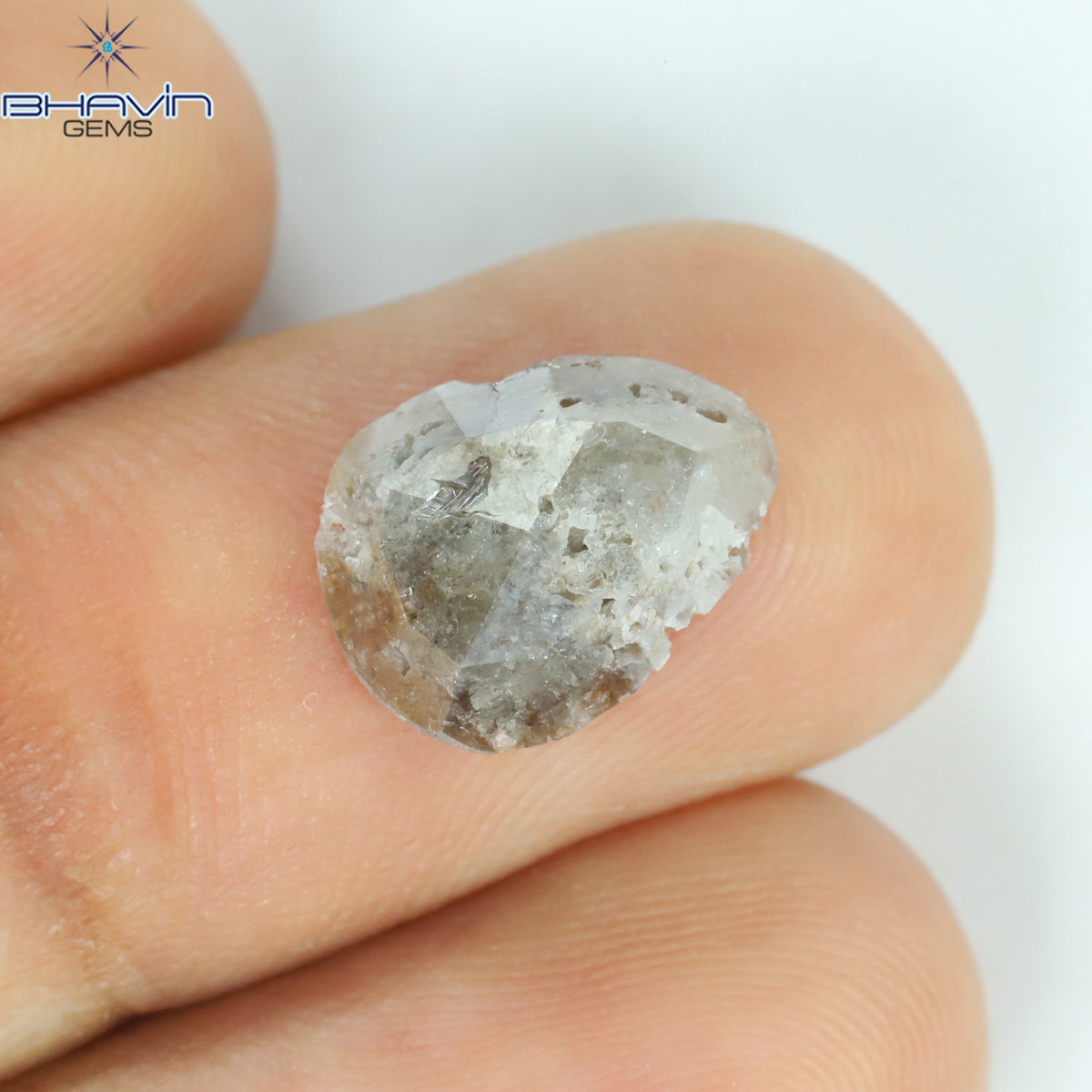 1.05 CT、ノーカット ポルキ シェイプ、天然ダイヤモンド、ブルー カラー、I3 クラリティ (5.42 MM)