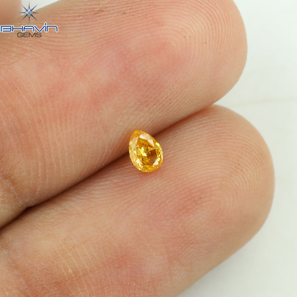 0.10 CT Pear Shape Natural Diamond Orange Color SI2 Clarity (3.63 MM)