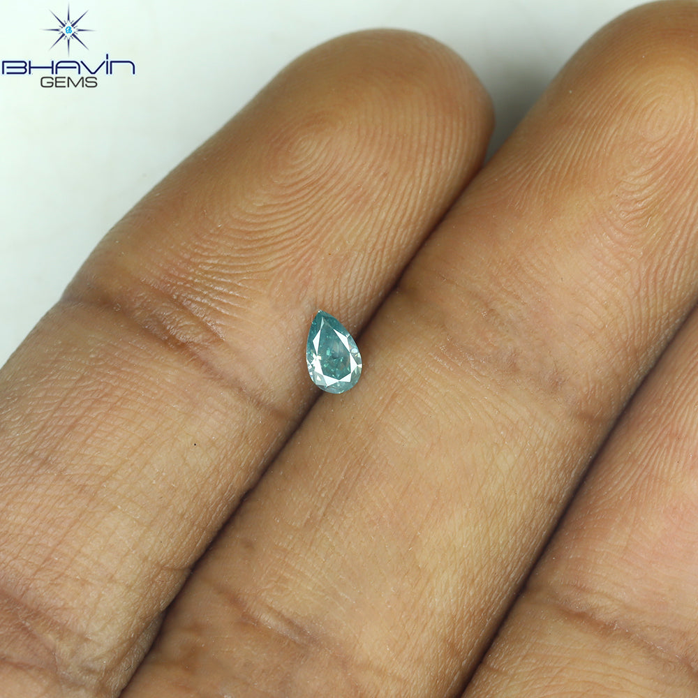 0.16 CT Pear Shape Natural Diamond Greenish Blue Color VS2 Clarity (4.46 MM)