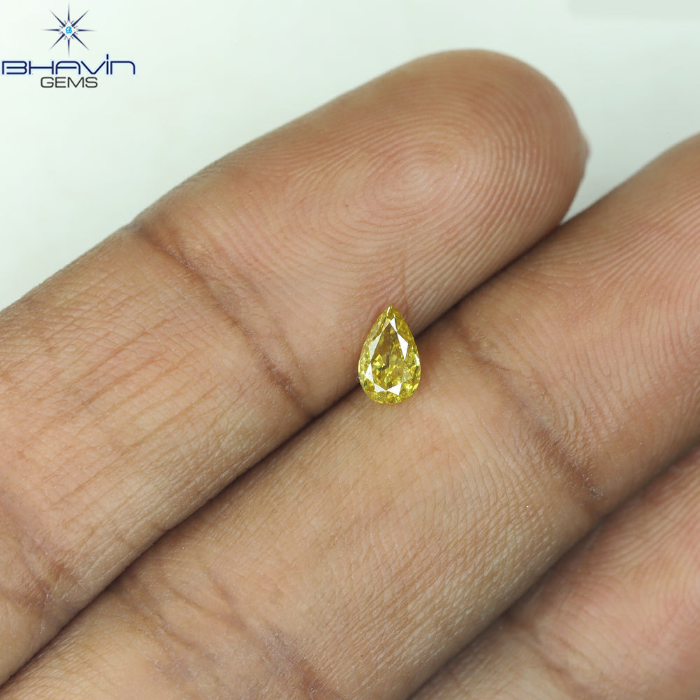 0.25 CT Pear Shape Natural Diamond Green Yellow (Chameleon) Color VS2 Clarity (5.30 MM)